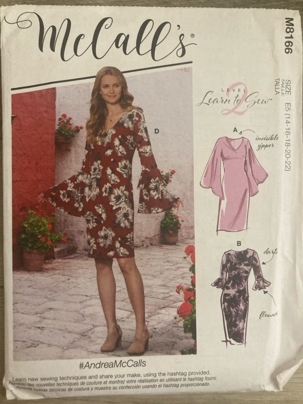 Sz 14-22 McCall’s M8166 Bell-Sleeve Dress Pattern size E5